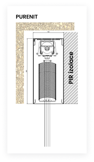 Řez purenitového boxu shora s PIR izolací