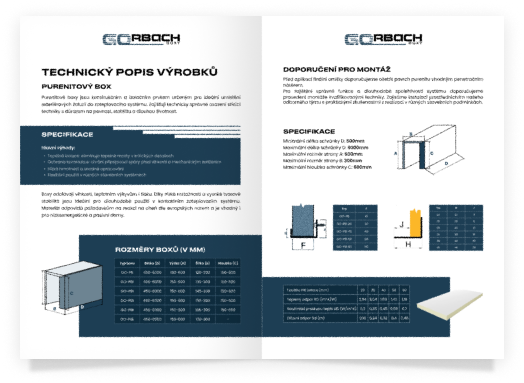 Technický popis výrobků – specifikace purenitových boxů Gorbach